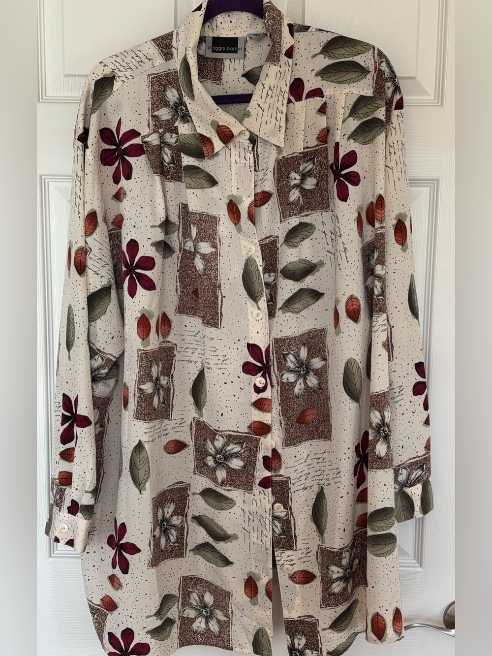 Maggie Barnes Cream Button-Down Shirt with Floral Print